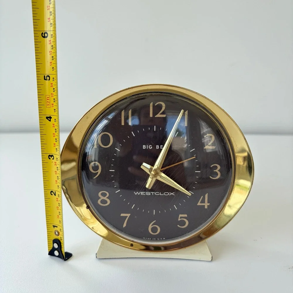 Westclox Big Ben Vintage Alarm Clock Black Gold MCM Wind Up Made in USA 5 inch